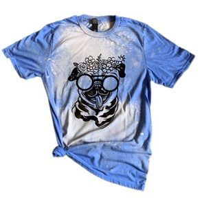 Bleach Dyed Floral Pug Short Sleeve T-Shirt